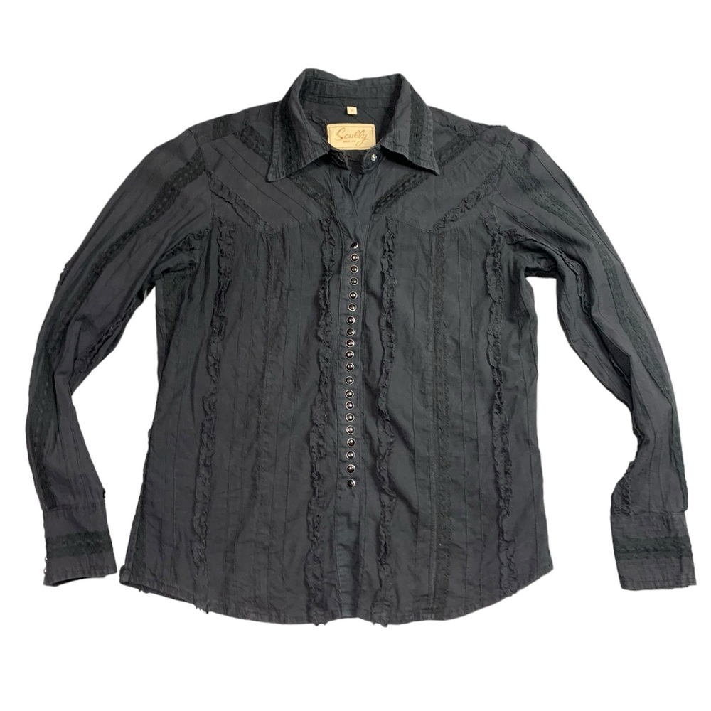 Scully Vintage Womens Small Black Pearl Snap Long Sleeve Western Shirt Blouse - Picture 2 of 12